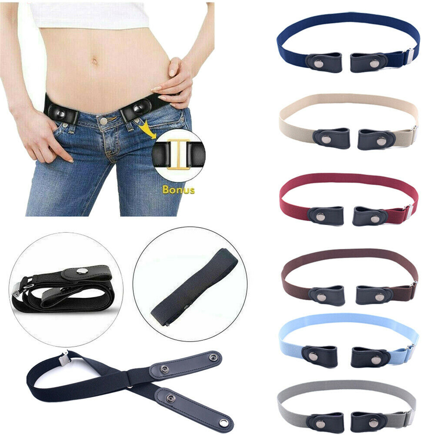 EYIIYE Women?s Fashion Buckle-Free Elastic Belts Invisible Belt for Jeans