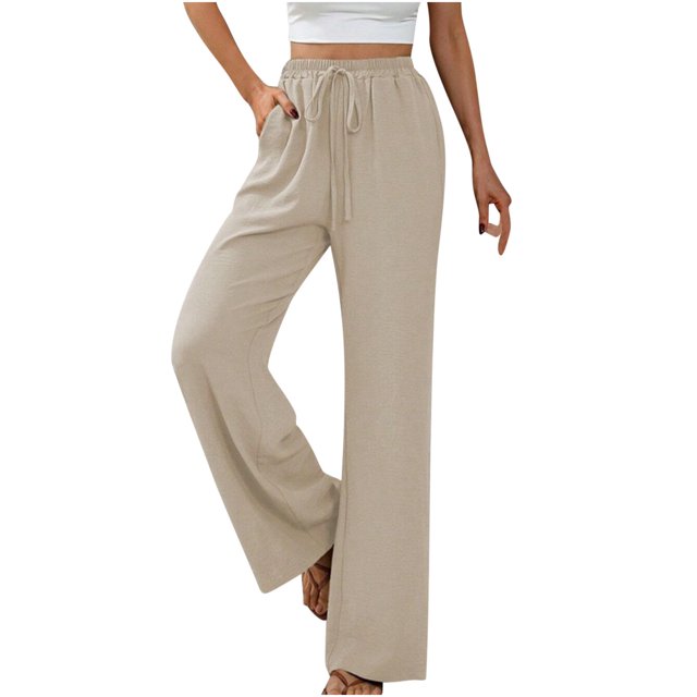 FAIWAD Womens Wide Leg Palazzo Pants Spring Summer High Elastic Waist Loose Casual Flowy Pants with Pockets