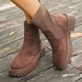 thumbnail image 2 of Rokment Bottes de Combat à Plateforme pour Femmes 2025 Automne Hiver Mode Suède Tricot Patchwork Extensible Talon Épais Mi-Mollet Courtes Robe Bottines à la Cheville, 2 of 6