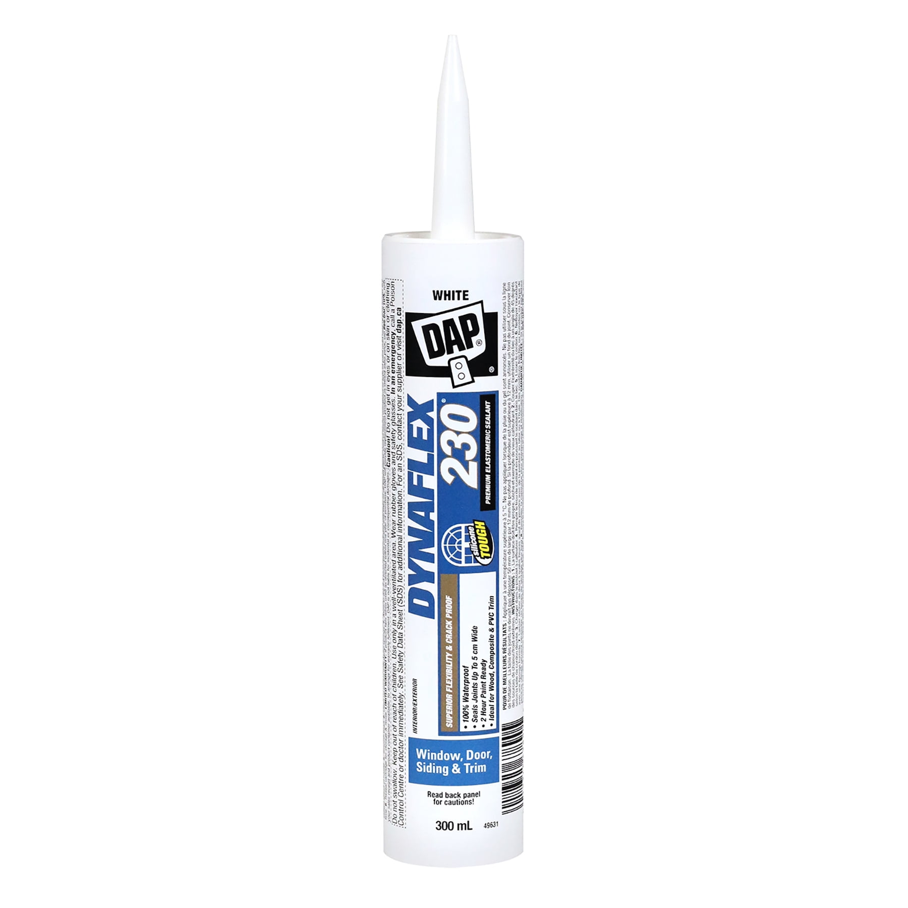 DAP Mastic Transparent Élastomère de Qualité Supérieure Dynaflex 230, Intérieure/Extérieure, Cartouche, Blanc, 300 ml.