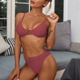 thumbnail image 2 of Women Bikini Solid Color Sexy Square Neck Split Bikini Swimsuit Swimwears Tankinis Set Pink Polyester S, 2 of 4