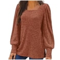 thumbnail image 2 of Meichang Puff Long Sleeve Shirts for Women Plus Size Square Neck Ribbed Knit Tops Solid Loose Fit Side Slit Hem Blouses Spring Trendy Women Tunic Tops, 2 of 6