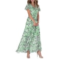 thumbnail image 2 of LOVZFMLL Robe Aguichant Mode Décontractée Imprimée Ajustée Femme Décontractée à Manches Courtes Col en V Longueur Genou Verte 2TG, 2 of 6