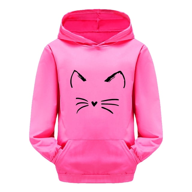 PMVFHDE Liquidation Chandails à Col Rond Filles Enfant Tout-Petit Garçons Filles Manches Longues Imprimés de Dessins Animés Chaud Chandail à Capuchon Chandail Hauts Tenues pour Enfants Survêtement Rose Vif,140