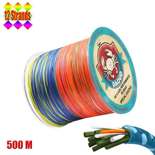 DAOUD 12 Strands Braided Line 300m/500m/1000m/1500m Multicolor Fishing Line Multifilament 35-180LB PE Line Saltwater Fishing 12s500m Multi Mainline
