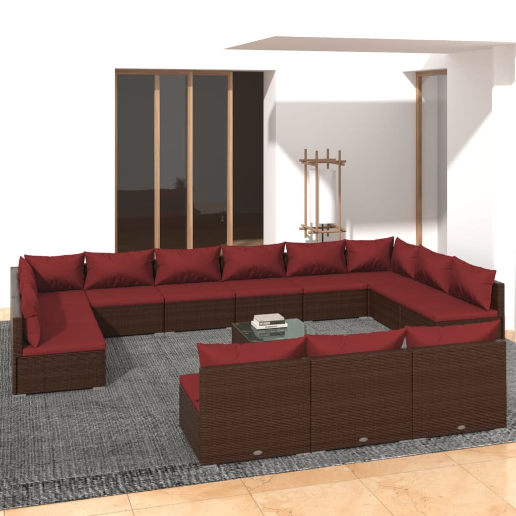 vidaXL 14 Piece Garden Lounge Set with Cushions Brown Poly Rattan