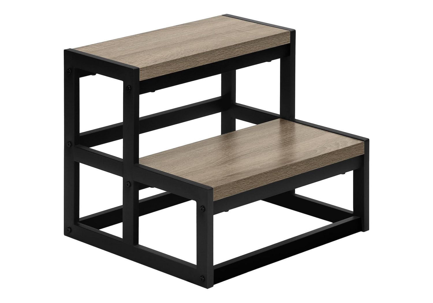 Monarch Specialties Ladder, Step Stool, Bedroom, Kitchen, Black Metal, Dark Taupe Laminate, Contemporary