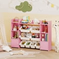 thumbnail image 2 of Costway 4-Tier Large Storage Cabinet with 6 Cubbies & 8 Removable Bins Bookshelf Pink, 2 of 10