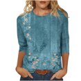 thumbnail image 1 of DPTALR T-shirt Imprimé pour Femmes Manches 3/4 Mi-Longues Blouse Col Rond Hauts Décontractés, 1 of 5