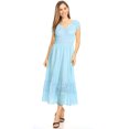 thumbnail image 1 of Women Renaissance Peasant Maiden Boho Inspired Cap Sleeve Lace Trim Maxi Dress, Light Blue, X-Large, 1 of 5