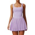 thumbnail image 1 of PISONIC Robe de Tennis et de Golf pour Femmes avec Soutien-Gorge Intégré, Short, Dos Nu, Encolure Carrée, Ourlet Plissé, Robes Athlétiques avec Poches, 1 of 7