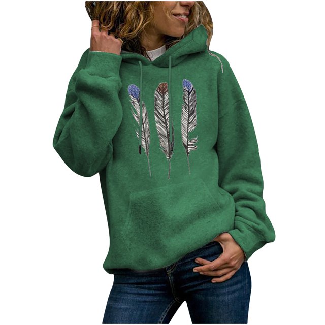Rbaofujie Chandails à Capuchon pour Enfants Hiver Femmes Décontracté Manches Longues Hauts Dames Imprimé Chandail Molletonné Blouse Vert Col Rond Chandail pour Femmes