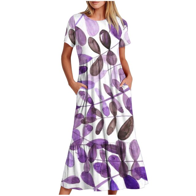 Pisexur Robe à Manches Courtes Col Rond Mode Femme Robe Imprimée à Manches Courtes Col Rond Blouse Femme