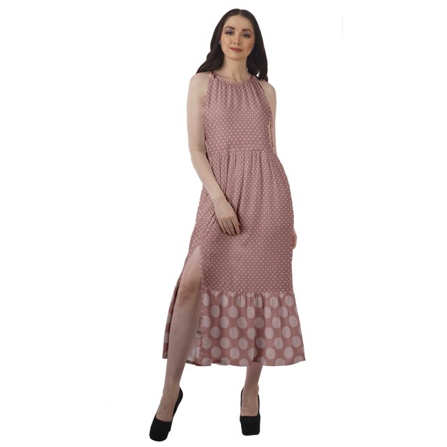 Moomaya Robe Maxi Sans Manches à Col Licou Imprimée avec Fente avant Robe d'Été pour Femme
