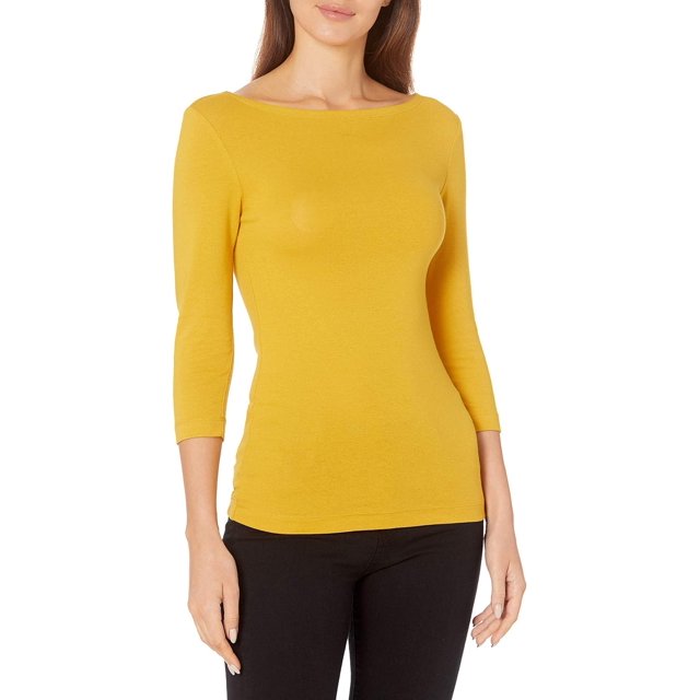 walmart Essentials T-Shirt à Encolure Bateau à Manches 3/4 pour Femmes