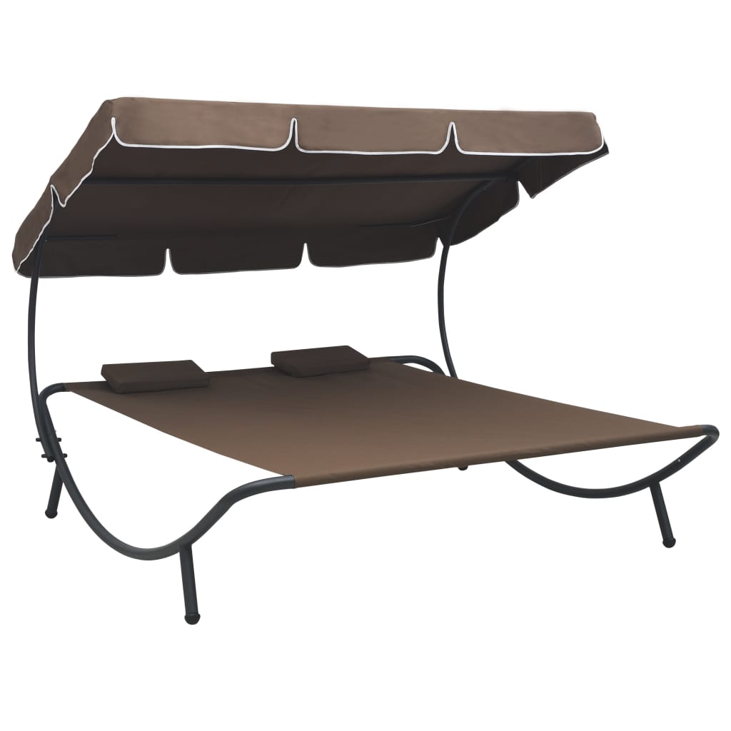 vidaXL Lit de Repos Double d'Extérieur pour Terrasse avec Auvent et Coussins
