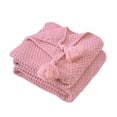 thumbnail image 2 of Cozy Fringe Knit Blanket 100x70cm, Soft Acrylic Sofa Office Nap Throw, Portable Lightweight Blanket for Home Travel Gift with Durable Easy-Care Fabric, Pink, 2 of 7