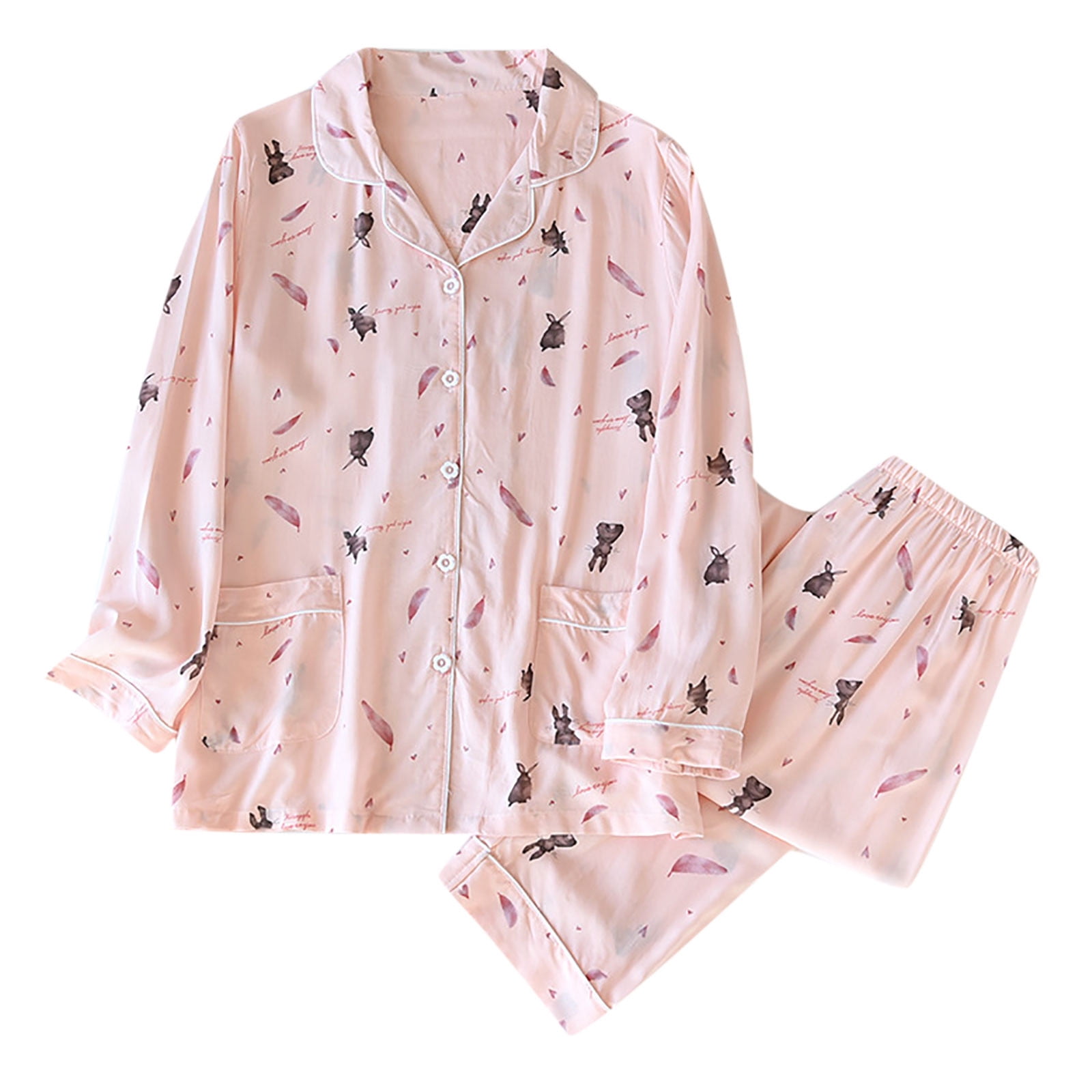 Teissuly Womens Pajamas 2 Pajamas Sets Cotton Pyjama Pajamas Sleepwear Sets Spring Summer Homewear
