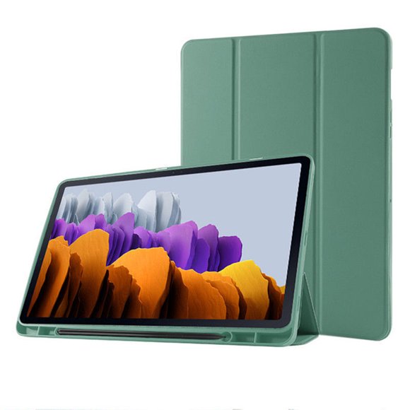 Foldable Case For Samsung Galaxy Tab S8/S7 11 incn for S6 Lite 10.4 2022 S7 Plus S7 FE S8 Plus 12.4 With Pen Holder Tablet Cover Dark green S7 Plus 12.4inch