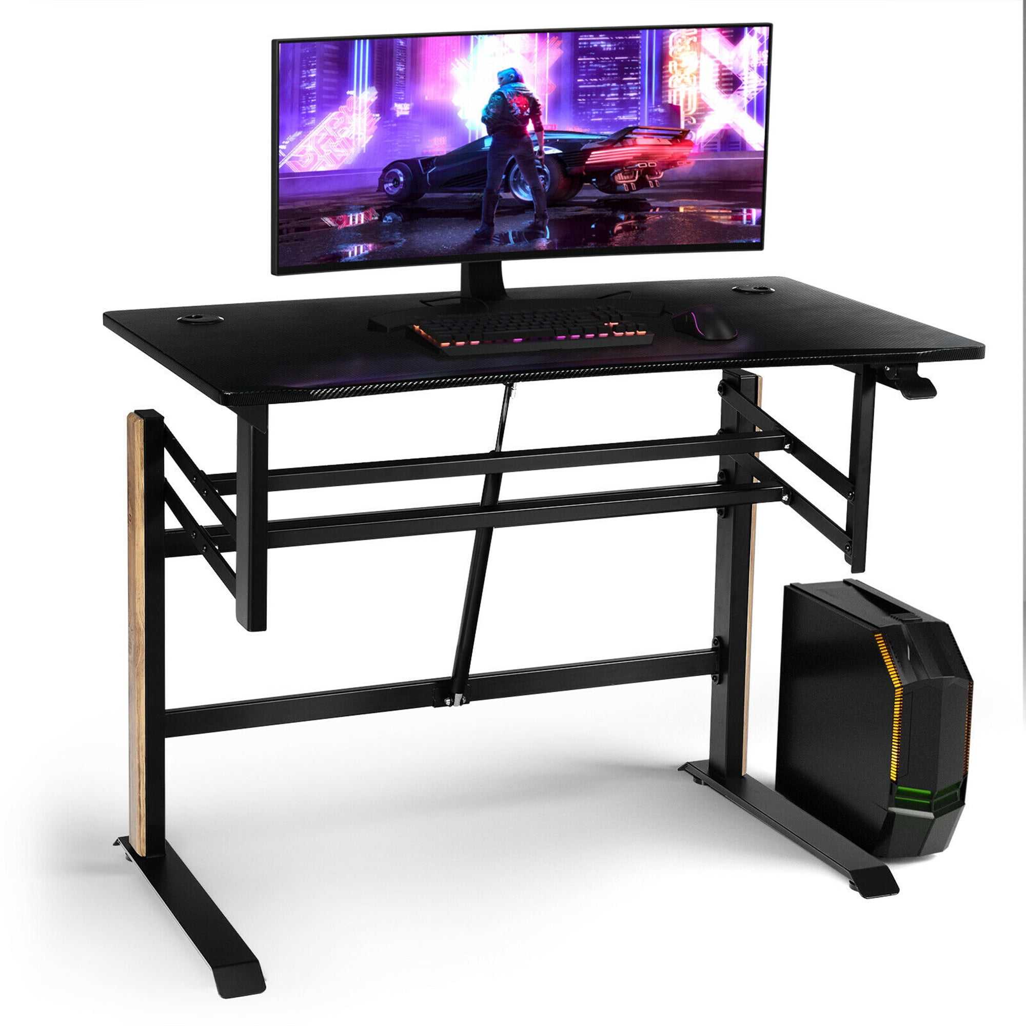 Gymax Bureau de Jeu Pneumatique à Hauteur Réglable Station de Jeu en Forme de T avec Plateau pour Barre d'Alimentation