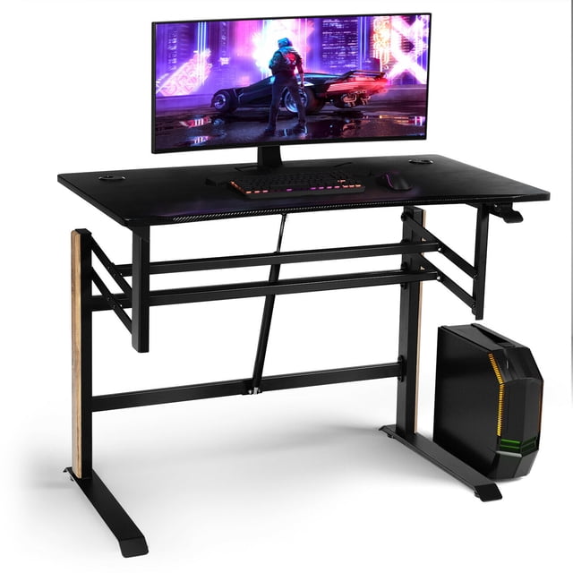 Gymax Bureau de Jeu Pneumatique à Hauteur Réglable Station de Jeu en Forme de T avec Plateau pour Barre d'Alimentation