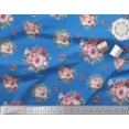 thumbnail image 2 of Soimoi Tissu Crêpe polyester Bleu Imprimé Feuilles d'Épices & Roses par Yard 42 Pouces de Large, 2 of 3