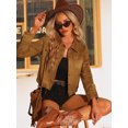 thumbnail image 2 of INSPIRE CHIC Women's Point Collar Button Down Pockets Cropped Motorcycle Jacket, 2 of 6