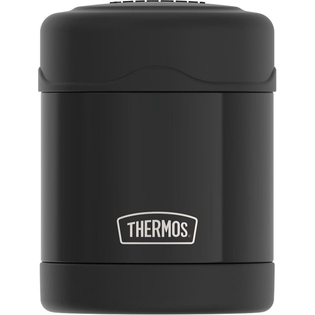 Thermos Funtainer Pot Alimentaire de 10 Oz à Isolation sous Vide en Noir Mat avec Isolation sous Vide et Acier Inoxydable à double Paroi durable, Grand Ouverture pour un Remplissage et un Nettoyage Faciles, Forme Cylindrique Compacte, et logo Thermos à l'Avant, Garde les Aliments Chauds pendant 5 Heures Ou Froids pendant 7 Heures, Également Idéal pour Ranger des Collations en Voyage.