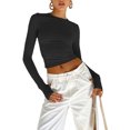 thumbnail image 1 of Fortune Women Casual Slim Fit Basic Crop Tops Solid Color Long Sleeve Pullover Tight Tee Shirts, 1 of 5
