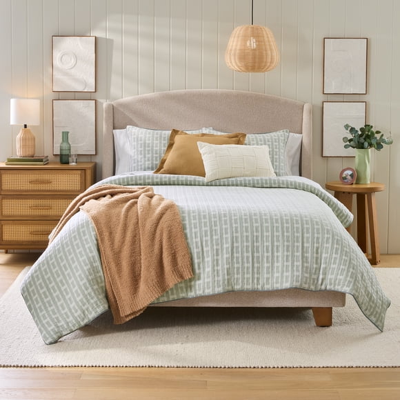 Better Homes & Gardens Green Woven Basket Weave 3-Piece Comforter Set, Adult King