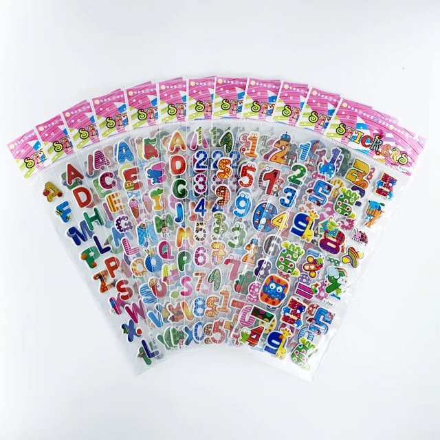 12 Sheets/Set Dinosaur Series Cartoon Stickers For Child Notebook Skateboard DIY Waterproof Cute Sticker Toy Boys Gift Number letter 2