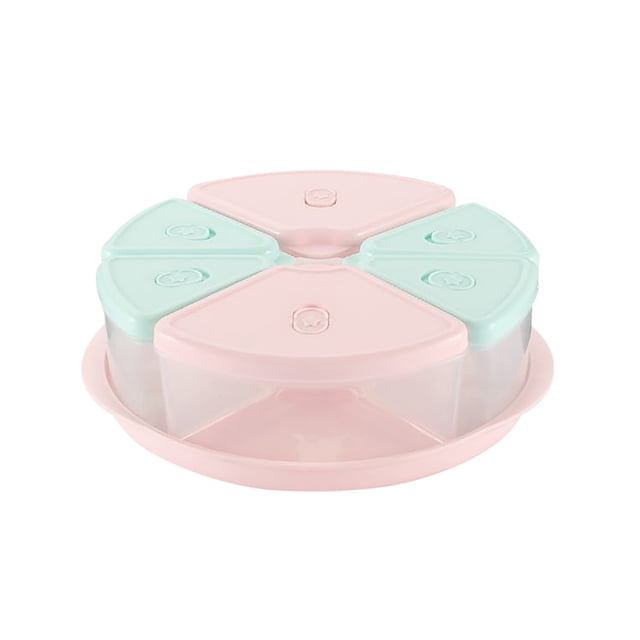 Boîte avec Couvercle, une Boîte de Rangement Multifonctionnelle au design Circulaire avec Couvercles Rose pastel et Verts, Divisée en Compartiments Scellés pour Collations, Fruits Ou Préparation de Repas. Fabriquée en Plastique Sans BPA, Elle Va au Micro-Ondes et au Congélateur, Idéale pour le Rangement des Aliments et l'Organisation des Collations. Compacte et Empilable pour une Utilisation en Cuisine Peu Encombrante.