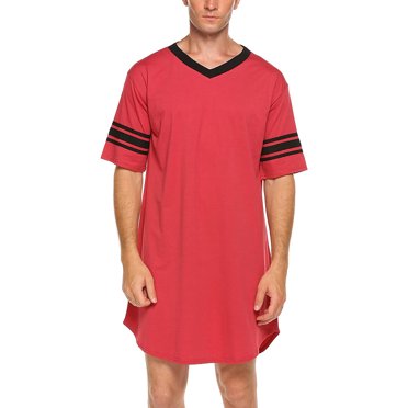 Hommes Été Manches Courtes Pyjama V Col Rayé Irrégulière Ourlet Long Sleepshirts Unisexe Doux en Vrac Casual Homewear