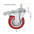thumbnail image 2 of Unique Bargains 4 Inch Swivel Threaded Stem Casters M10x25mm Thread PU Caster Wheel with Brake 88lbs Load, Red 4pcs, 2 of 5