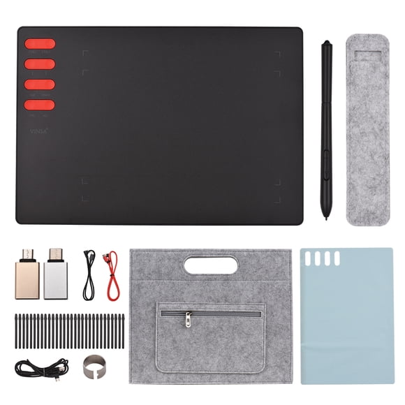 T505 Graphics Drawing Tablet Ultralight Art Creation Sketch with Battery-free Stylus 30 Pen Nibs 8192 Levels Pressure 8 Shortcut Keys Compatible with Windows Android OTG for Drawing Designing