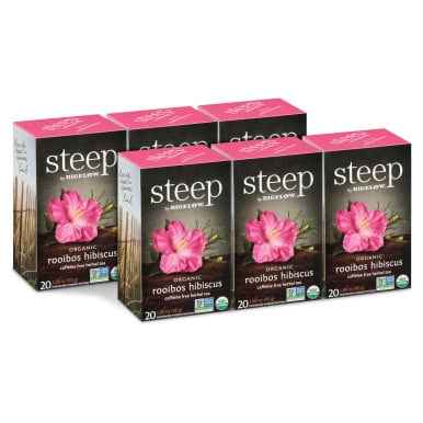 Steep by Bigelow Organic Rooibos Hibiscus Herbal Tea Bags, Caffeine-Free Botanical Blend, 20-Count Boxes (6/Case Bulk)