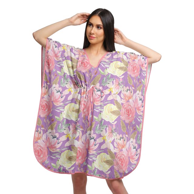Moomaya Robe Courte de Caftan de Plage, Robe de Couverture Imprimée, Kaftan pour Femmes, Tenue de Plage, Couverture
