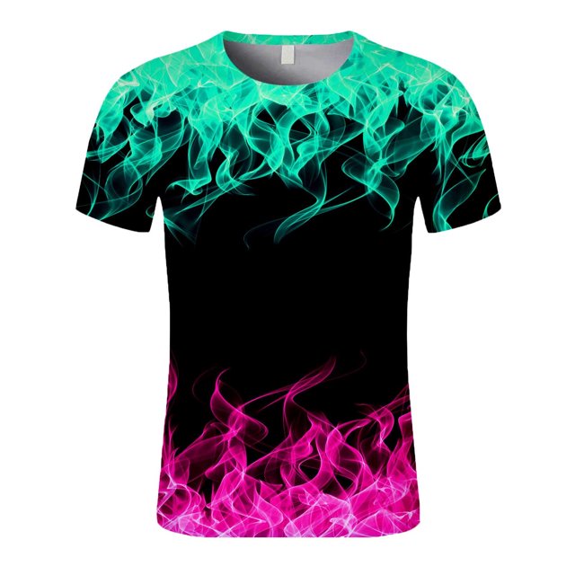 RKSTN Chemises pour Hommes Manches Courtes Manches Courtes Impression Flamme Col Rond Chandail T-Shirt Blouse Chemises Hawaïennes pour Hommes