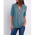 thumbnail image 1 of Chemises en Chiffon à Manches Longues pour Femmes, Col en V, Fermeture Éclair, Grande Taille, 1 of 6
