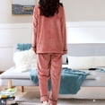 thumbnail image 3 of Ladies Fashion Flannel Solid Print Pocket Long Sleeve+ Long Pants Pajama Suit, 3 of 9