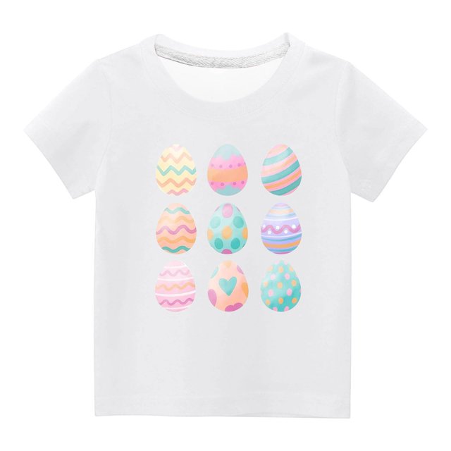 Penkiiy T-Shirts de Pâques pour Enfants Tout-Petits Garçons Filles Mode Pâques Oeufs de Pâques Imprimé Col Rond Imprimé Manche Courte Haut 7 Ans Blanc