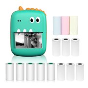 A8 Mini Pocket Printer - 2-Inch 57mm Thermal Printing Device in Dinosaur Green, 200dpi Resolution, Includes 6 Rolls of Thermal Paper, 5 Self-Adhesive Rolls, and 3 Color Rolls with Built-In Battery