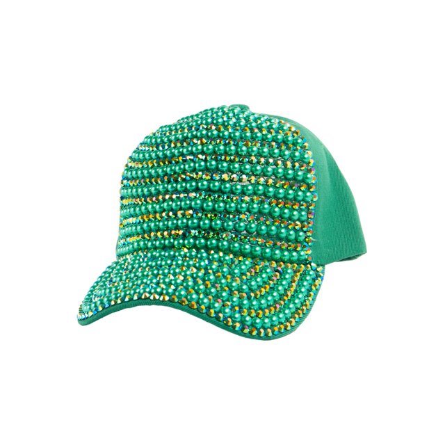 Top Headwear Casquette de Baseball Bling en Perles et Strass - Vert