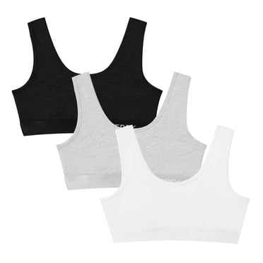 INNERSY Girls Wireless Bras Comfortable Cotton Little Girls Training Bras 3 Pack(Large,Solid Black/Grey/White)
