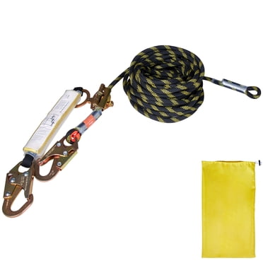 KFFKFF Assemblage de Ligne de Vie Verticale, Corde de Protection contre les Chutes 0,55 Pieds' x 50 Pieds avec Tension de Rupture de 30 KN, Corde de Toit en Polyester avec Crochets à Pression en Acier, Pince à Corde et Amortisseur, Conforme ANSI