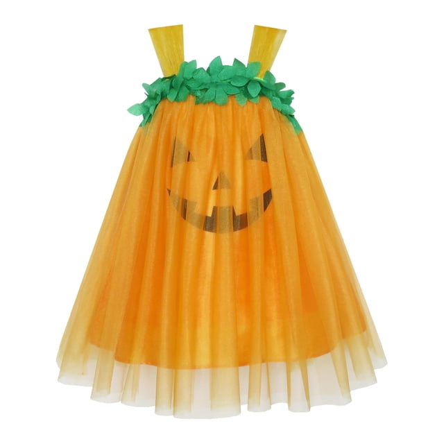 Robe Fille Citrouille en Tulle Robe de Fête Costume d'Halloween 3 Ans