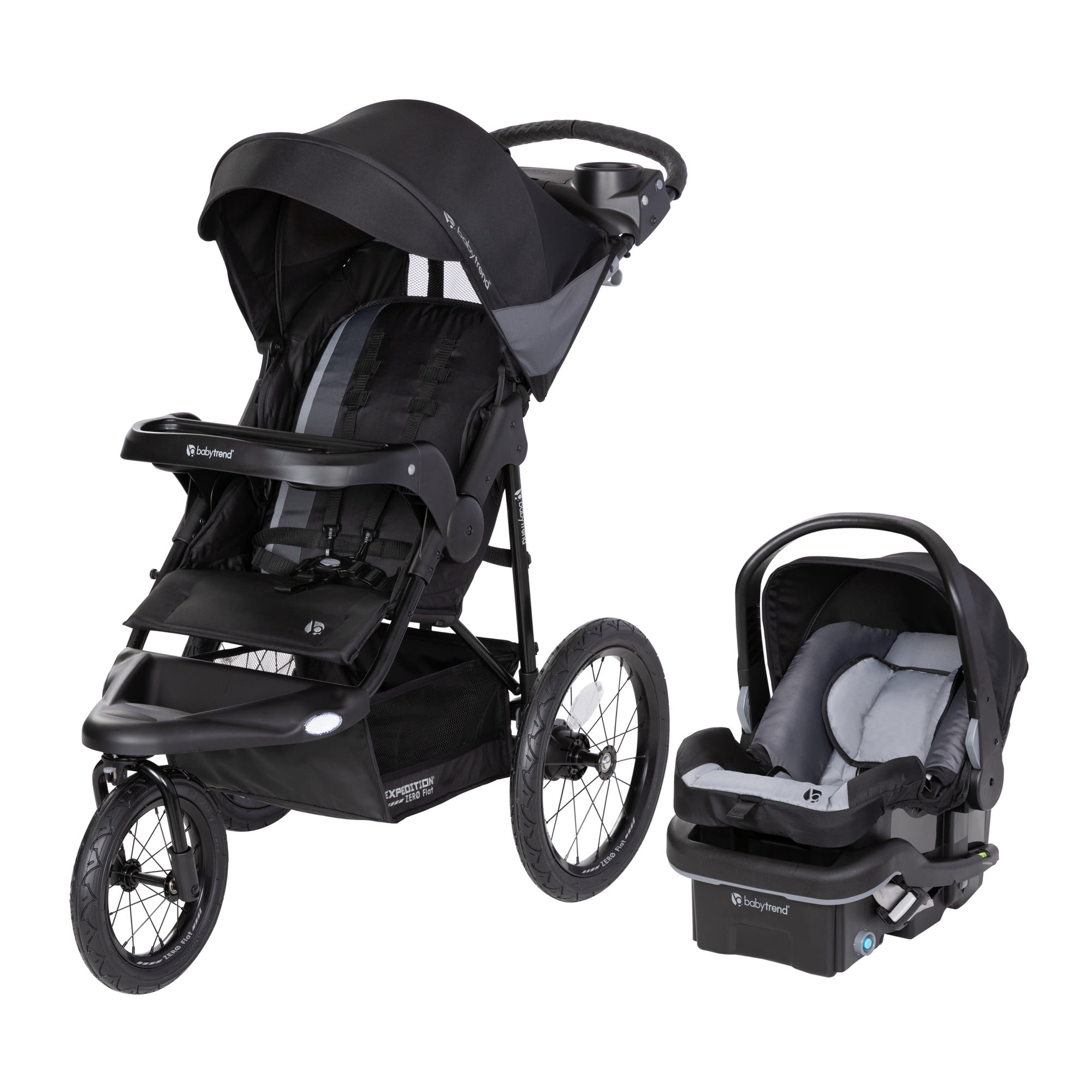 Baby Trend Expedition Zero Flat Jogger Travel System with Led Lights with EZ Lift Plus Infant Car Seat and Base