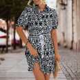 thumbnail image 4 of EQWLJWE Robes d'Été pour Femmes 2023 Mode Féminine Décontractée Imprimé Chemise à Boutons à Lacets Manches Courtes, 4 of 8