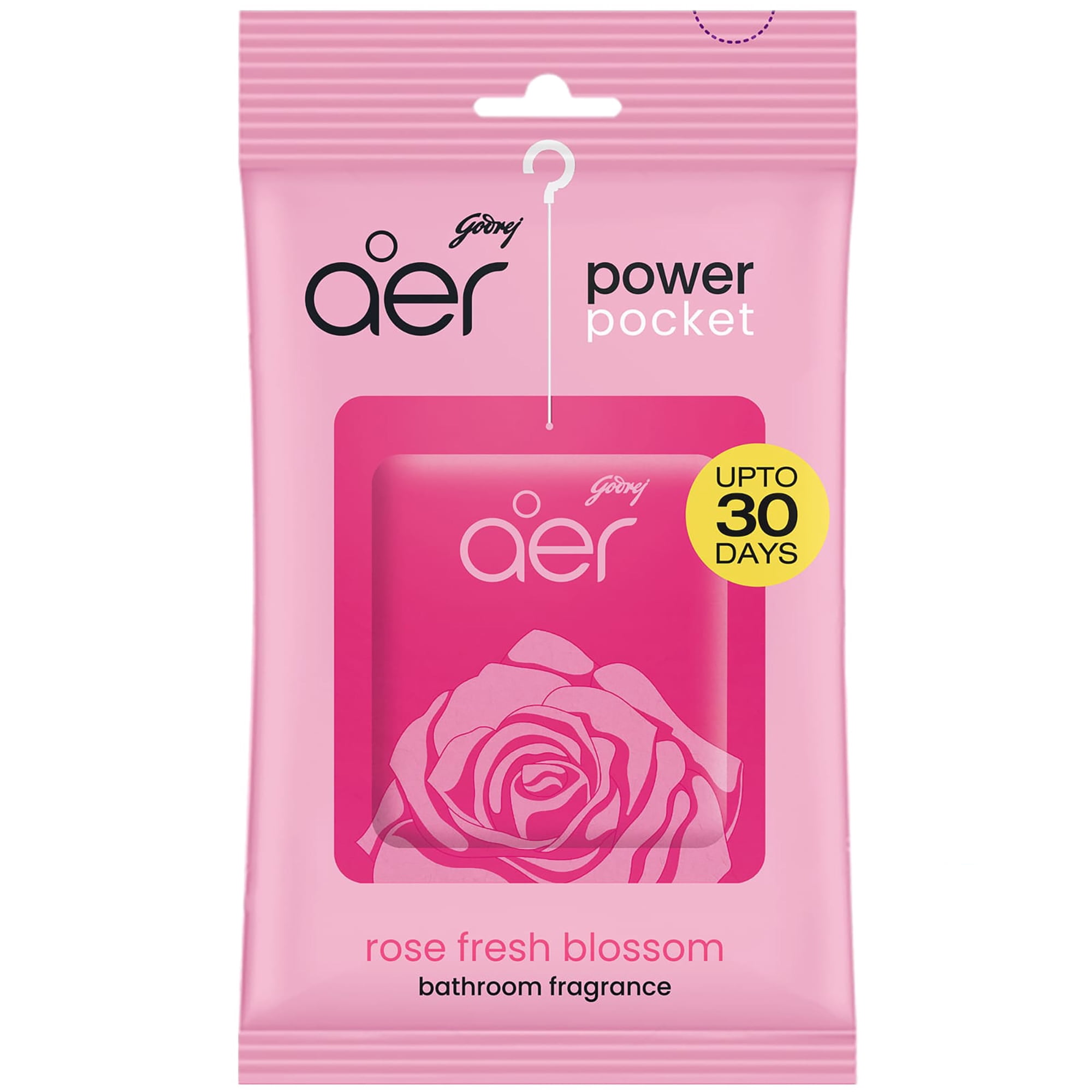 Godrej Aer Power Pocket Rose Fresh Blossom Bathroom Freshener, 10 g, Dure Jusqu’à 30 jours, Désodorisant Pour Salle de Bain