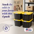 thumbnail image 2 of Homz Conteneur de Rangement Durable 22 Gal avec Couvercle à Loquet, Noir/jaune (Lot de 4), 2 of 12